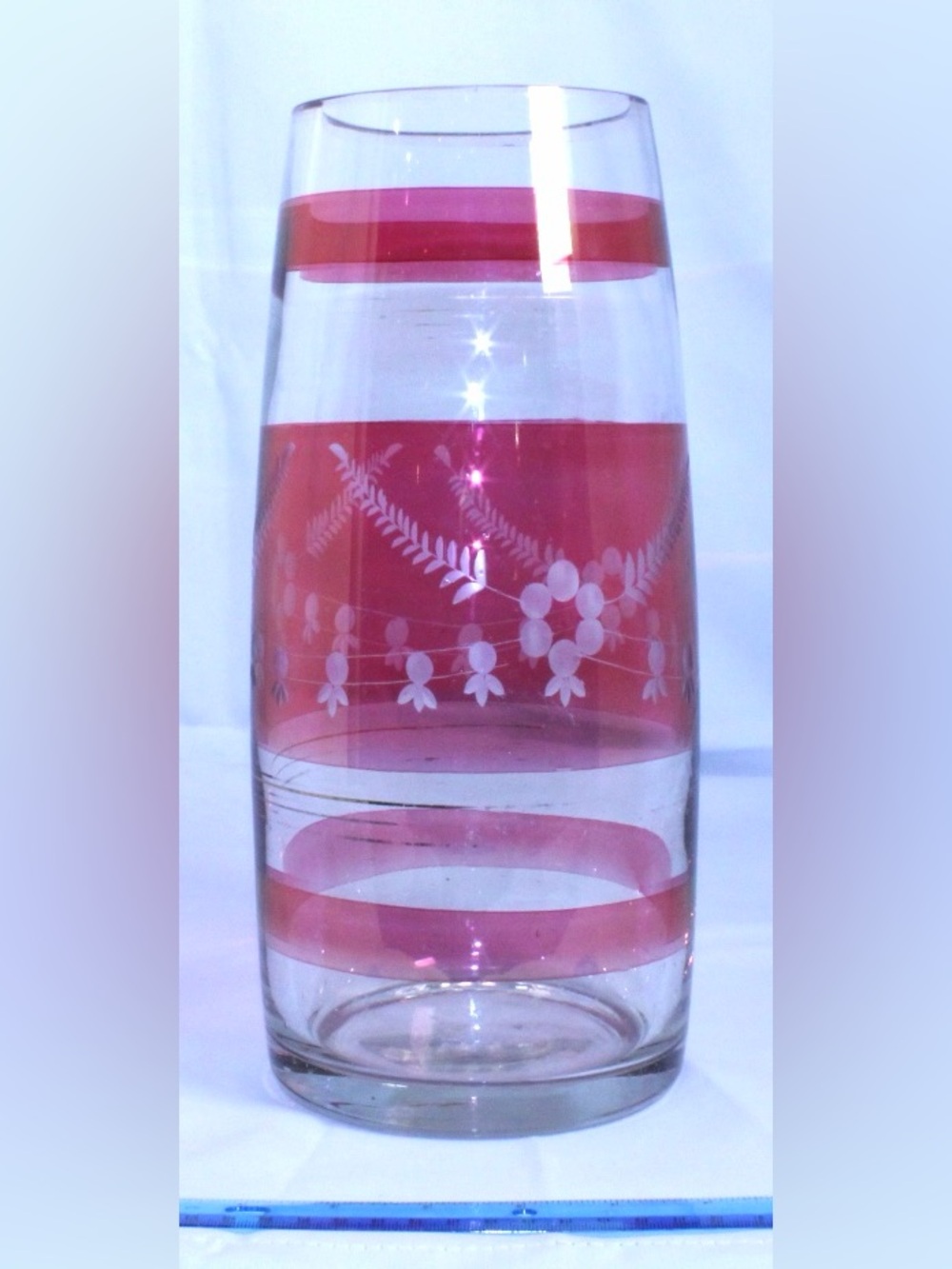 Vintage Cranberry Flash Etched Glass Crystal Vase